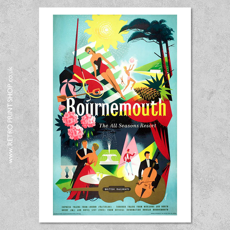 Vintage British Rail Bournemouth All Season Resort Railway Poster A3/A2 Print 