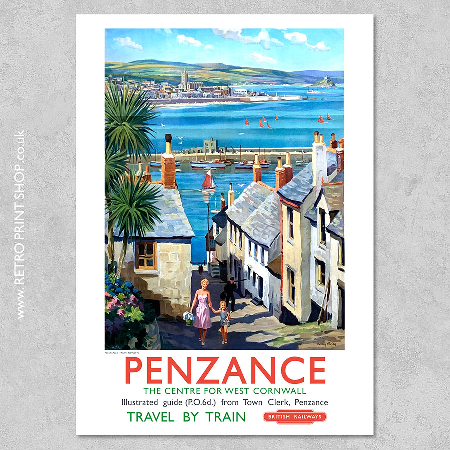 thumbnail image 2 of Vintage Penzance Cornwall GWR Railway Travel Poster – TX496 – A2/A3/A4 Reproduction 2 of 6
