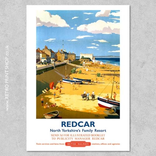 BR Redcar Poster - Vintage Railway Posters, Retro Print Shop